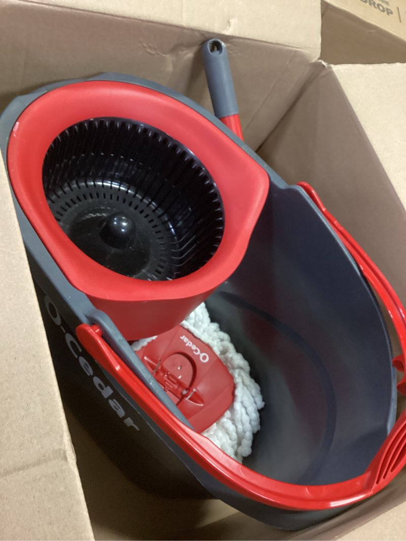 Condition photo showing As Is for O-Cedar EasyWring Microfiber Spin Mop, Bucket Floor Cleaning System, Red, Gray, Standard
