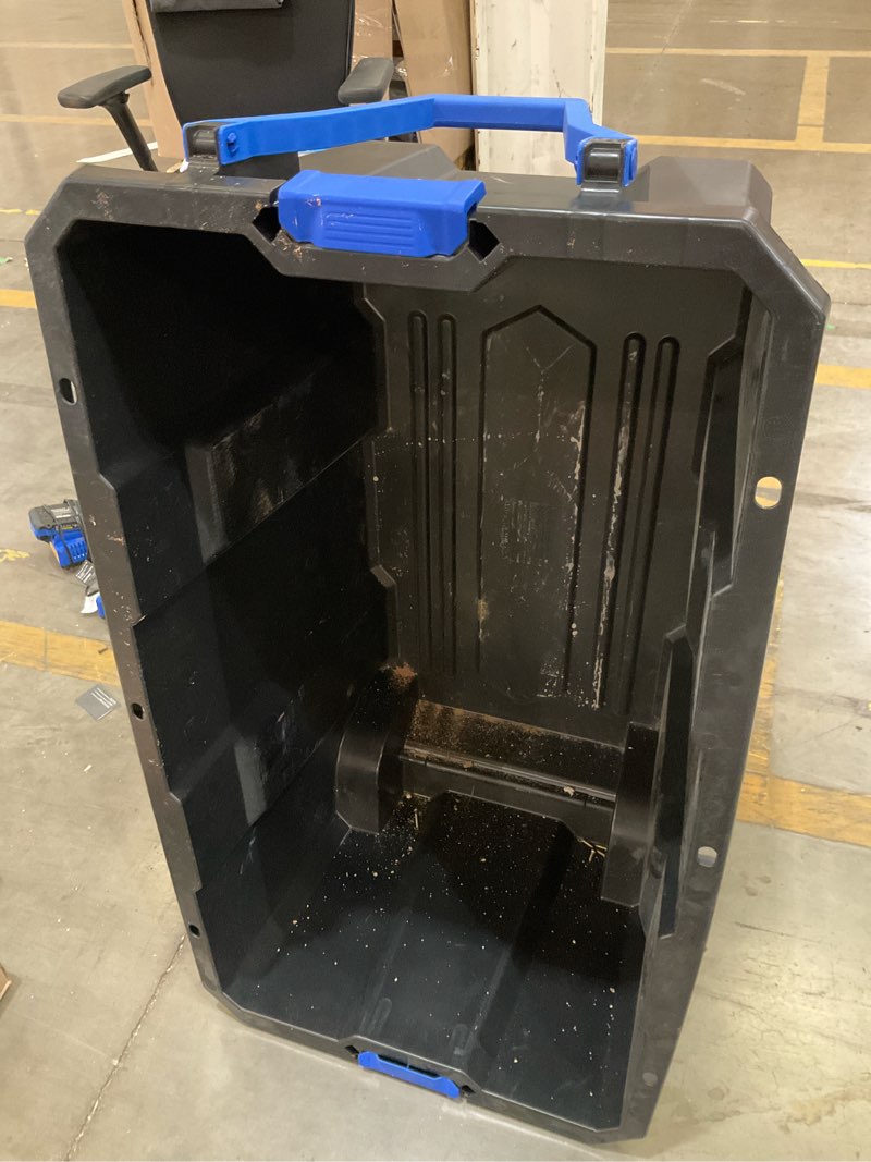 Condition photo showing As Is for kobalt x-large 50 -gallons ( 200 -quarts ) black heavy duty rolling stackable tote with latching lid