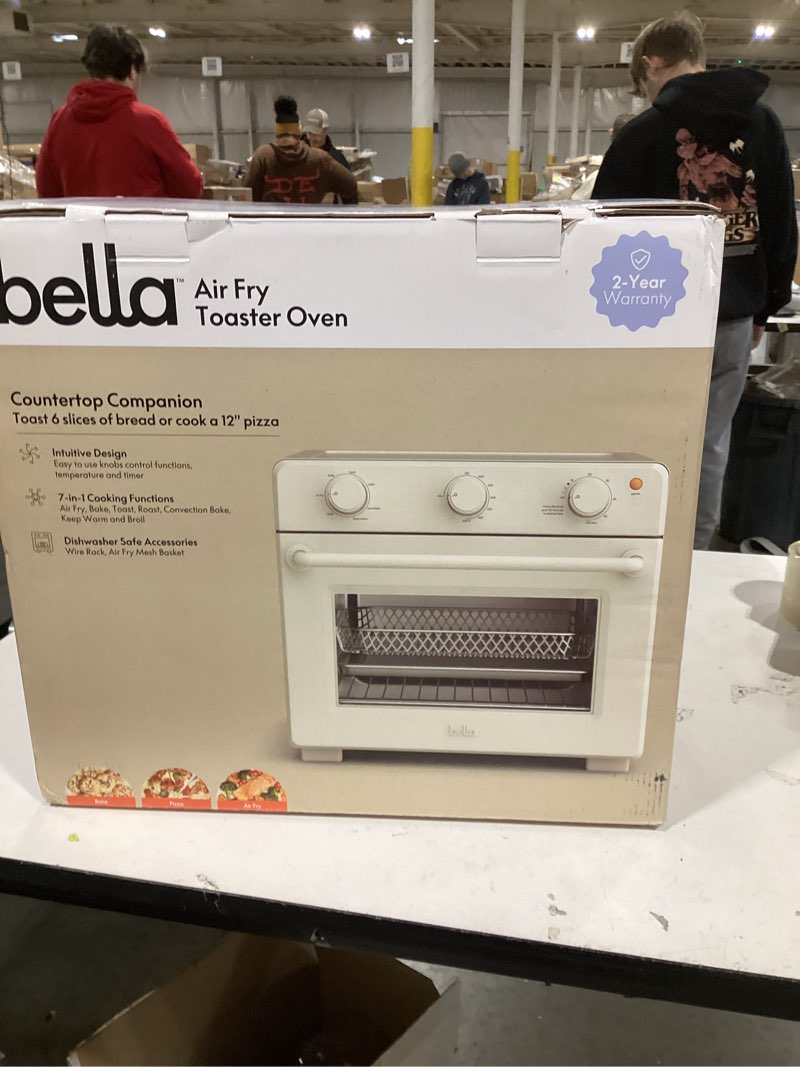 Condition photo showing New/Like New for bella Air Fry Toaster Oven, 7 Preset Cooking Options, Dishwasher-Safe EverGood Coated Trays Included, 60-Minute Auto Shutoff w Audible Timer, Power Indicator Light, 1700 Watt, Oatmilk