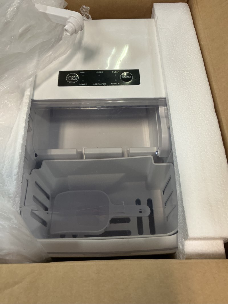 Condition photo showing Good Condition for ice makers countertop, portable ice machine with handle, 6 mins 9 bullet ice cubes with basket and scoop, 26lbs in 24hrs, auto-cleaning, for home, kitchen, rv, camping, white white handle 12.3"*11.5"*8.5"