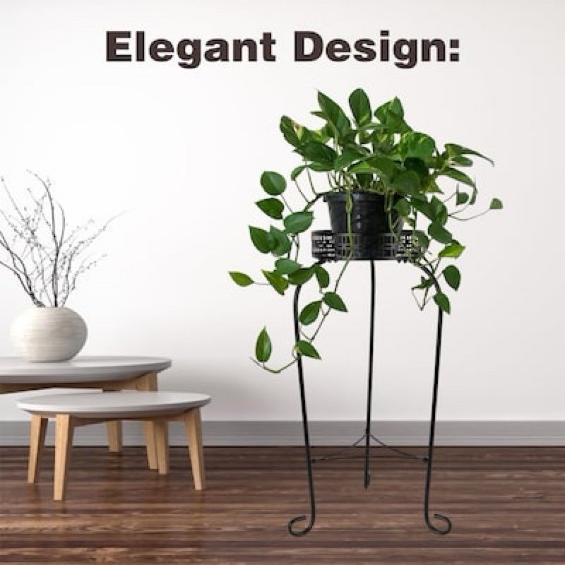allen + roth 27.36-in h x 14.17-in w black indoor/outdoor round steel plant stand