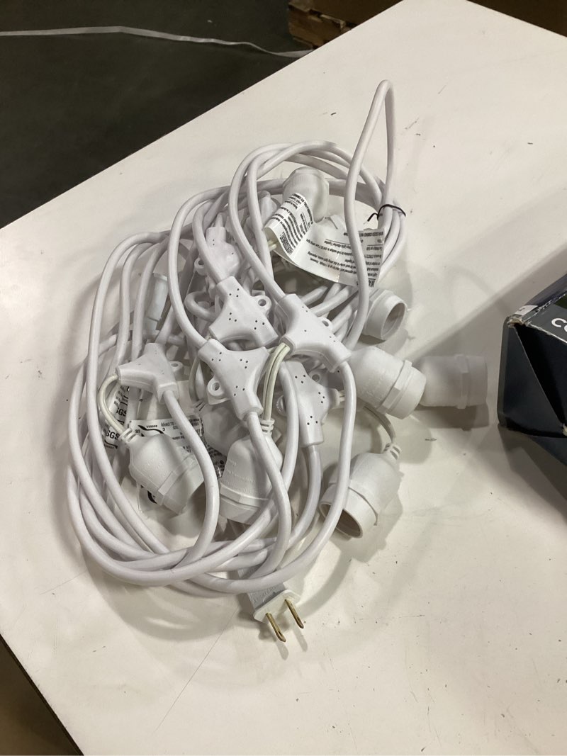Condition photo showing As Is for 100+ bought last week harbor breeze 24-ft plug-in white indoor/outdoor string light with 12 white