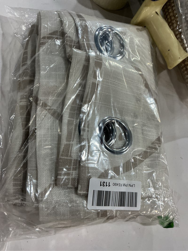 Condition photo showing New/Like New for StangH White Semi Sheer Curtains - Linen Look Sheer Curtain Panels Sketch Triangle Design Privacy Drapes for Living Room/Office/Dorms Decor, Taupe, Wide 50 x Long 63 inch, 2 Panels Sketch Triangle?taupe Gray 50"W x 63"L (Pack of 2)