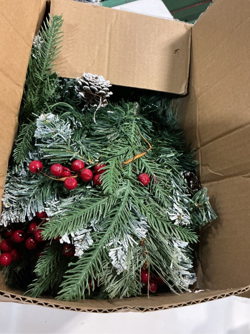 Condition photo showing Good Condition for 2 Pack 24 Inch Lighted Outdoor Christmas Tree with Dual Color LED Lights, Remote Control Battery Operated Pre-lit Pathway Urn Filler, Christmas Porch Decorations for Home, Porch & Yard Snow White 2ft 6in