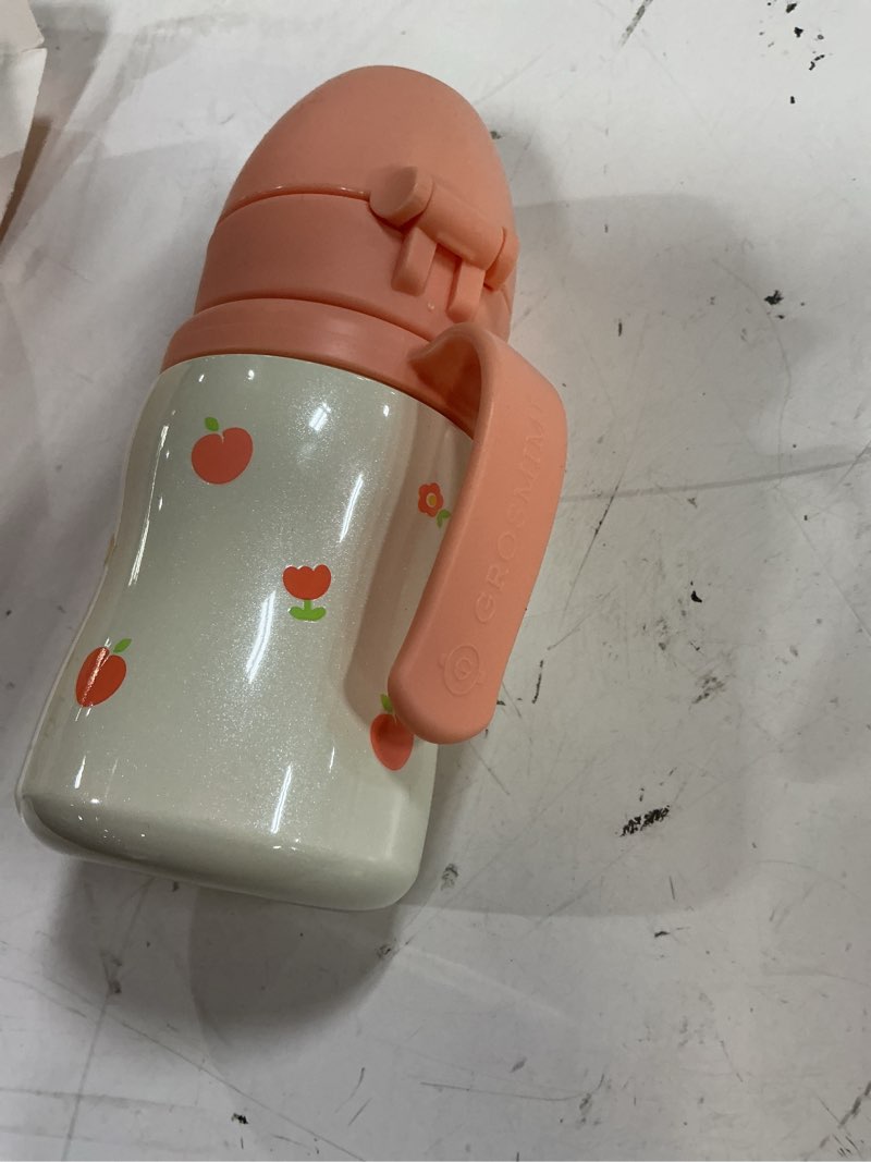 Condition photo showing Good Condition for grosmimi insulated 316 stainless steel spill proof straw cup, water bottle with flip top for toddlers, bpa free (peach flower, 6oz) peach flower 6 ounces
