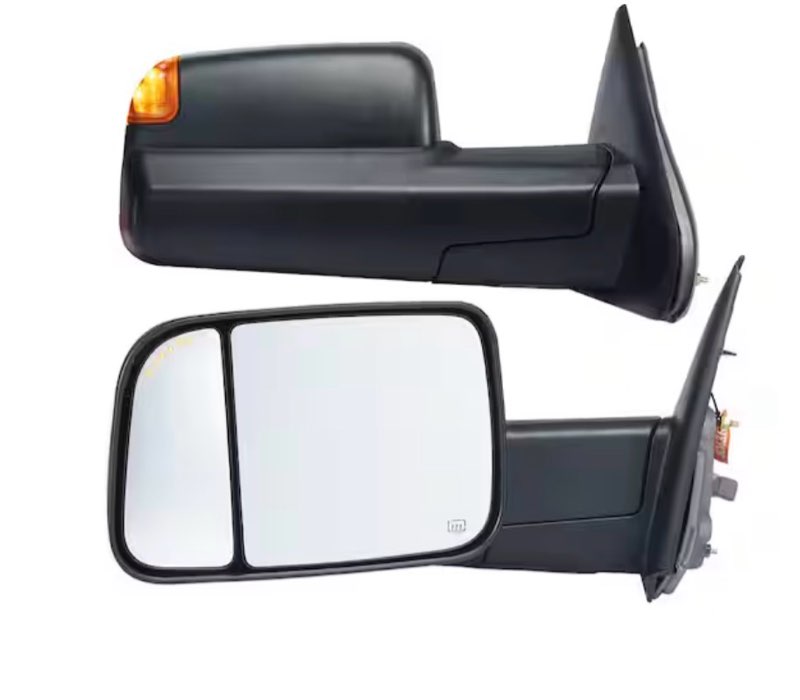 Towing Mirrors Pair Set for 2002-2008 Dodge Ram 1500 2500 3500 with Ligh Manual Controlling Flipping Folding Black