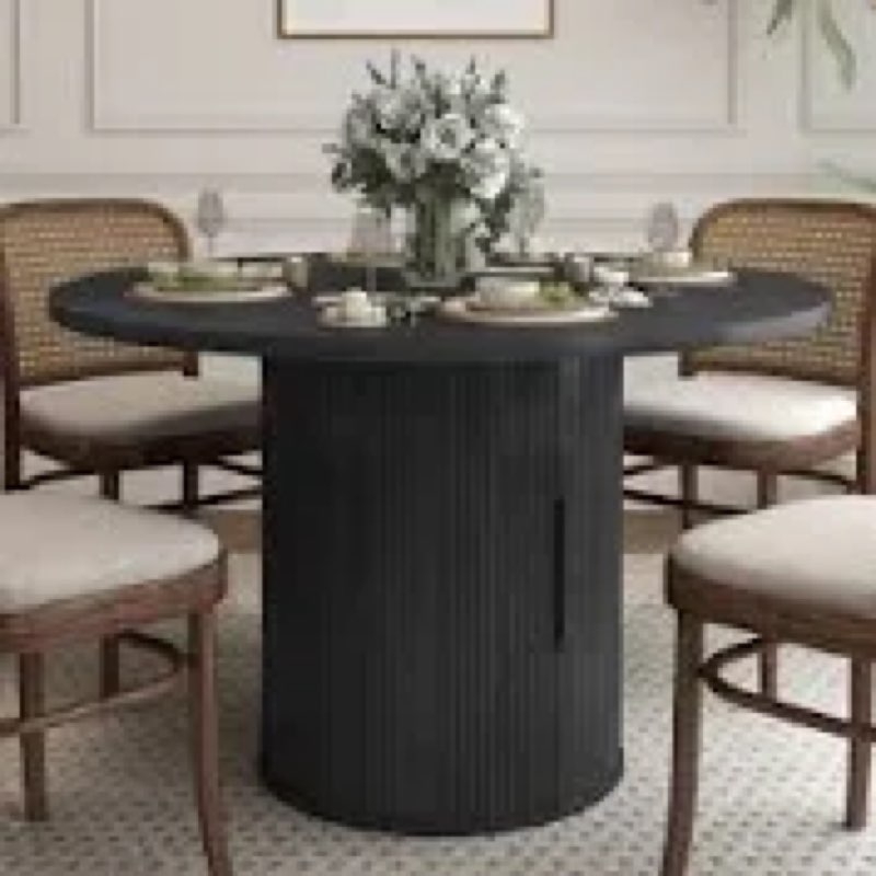 47.24" Round Pedestal Dining Table Color: Black