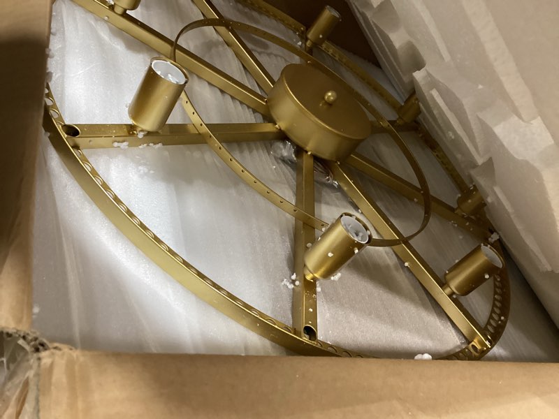 Condition photo showing New/Like New for Gold Modern Glass Chandelier - 8 Lights, 2 Tier Round, 23.6" - Entryway, Bedroom, Dining Small-Gold