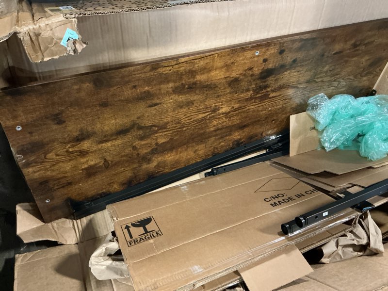 Condition photo showing As Is for huuger computer desk, 55 inch home office desk, gaming writing work from home study desk, large legroom, sturdy metal frame, modern simple, rustic brown rustic brown 54inch
