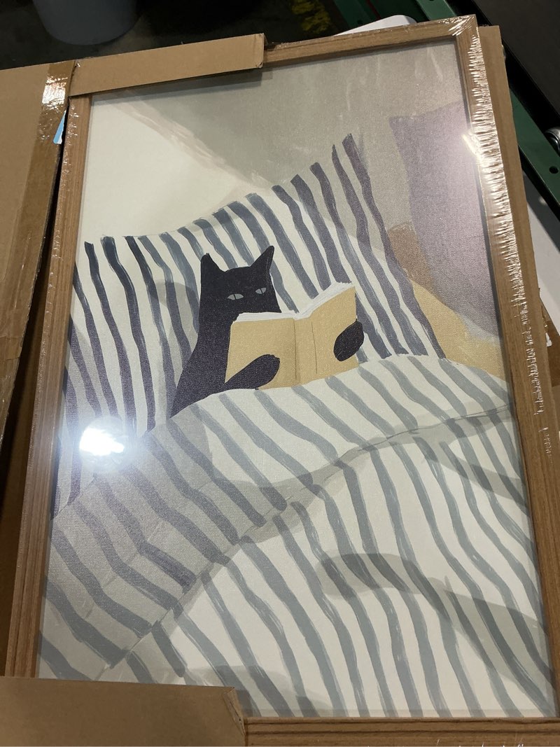 Condition photo showing New/Like New for Vintage Black Cat Smoking a Cigarette Wall Art, Retro Whimsical Animal Canvas Print, Funny Black Cat
