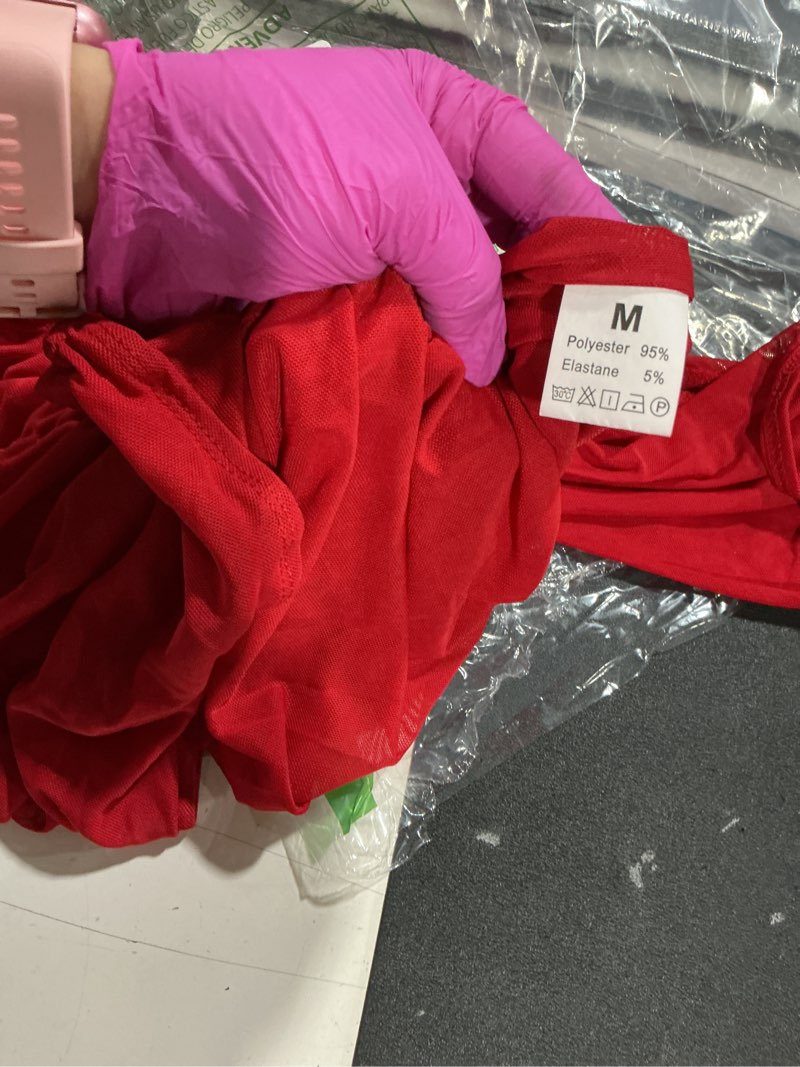 Condition photo showing Good Condition for women sexy strapless tube top mesh layered mini dress bodycon ruched side ribbons bandage dress birthday dresses red medium