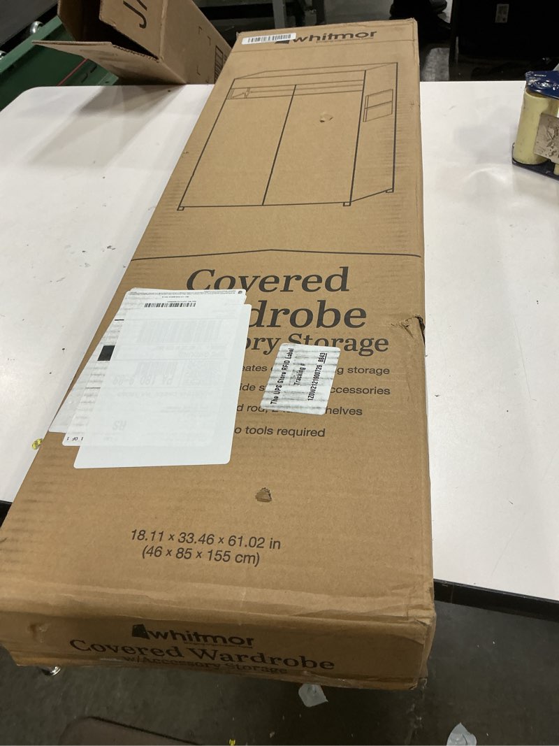 Condition photo showing New/Like New for whitmor, gray covered wardrobe with accessory storage grey 36"