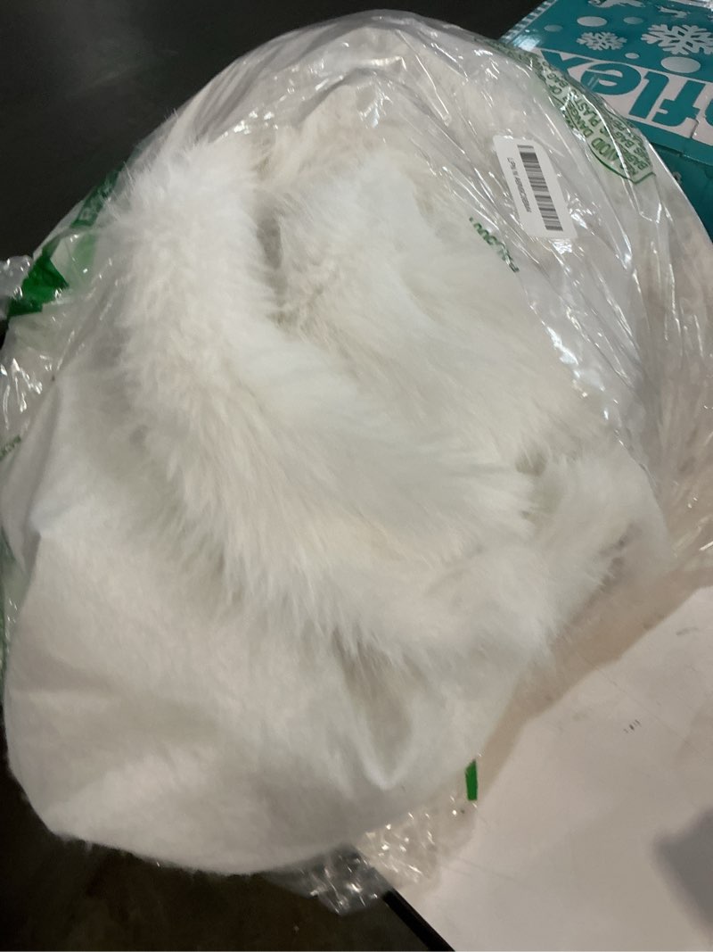 Condition photo showing As Is for AOGU 72 Inch Faux Fur Christmas Tree Skirt White Plush Skirt for Merry Christmas Party Christmas Tree Decoration White 72 INCH