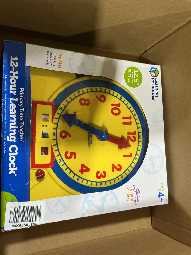 Condition photo showing As Is for Learning Resources Primary Time Teacher 12-Hour Learning Clock, Teaching Clocks for Kids, Ages 4+