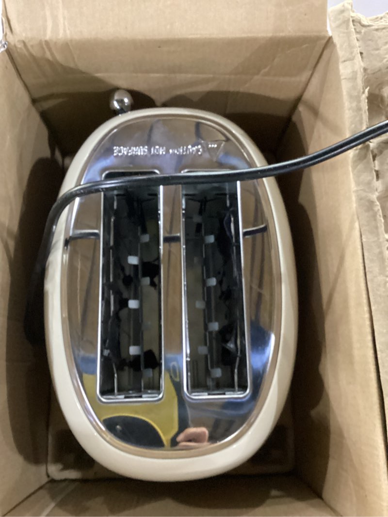 Condition photo showing Good Condition for toaster retro 2 slice, vintage white toaster with lid, with bread attachment, preheat, defrost and cancel functions, 6 browning levels (beige) 2025 beige