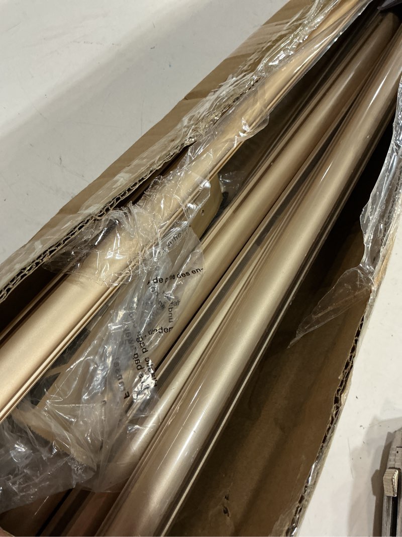 Condition photo showing Good Condition for double curtain rod for windows, heavy duty drop curtain dual track with aluminum brackets wall mount, silent curtain rails system for room divider living room bedroom hospital (gold, 3m(9.8ft) 3m(9.8ft) gold