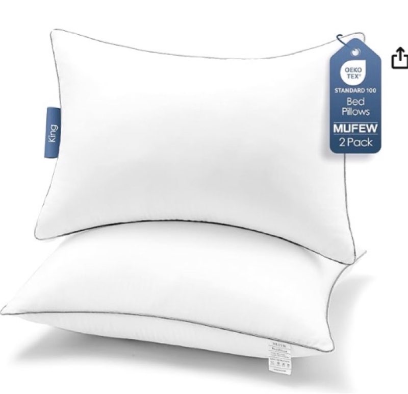 king size pillows set of 2, ultra thick down alternative bed pillows,cooling hotel quality king size pillows for back, stomach or side sleepers,machine washable(white,2 pack) (incomplete, 1 pillow only)