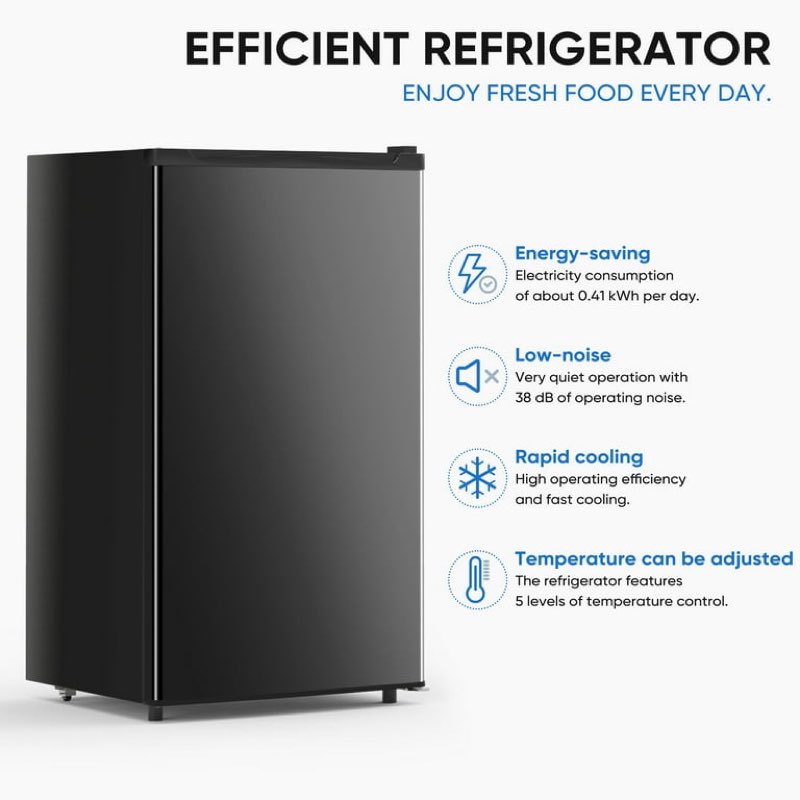 sellary 3.2 cubic feet mini refrigerator with refrigerator small refrigerator single door, adjustable thermostat energy saving, low noise, compact refrigerator for bedroom, office, dorm (black)