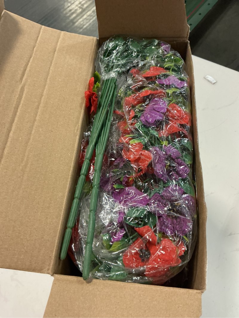 Condition photo showing Good Condition for hoteam 12 pack artificial hanging flowers plants for outdoors 30 inch uv resistant fake plastic faux artificial plants bulk for planter porch patio yard garden wedding wall indoor mixed colors 12