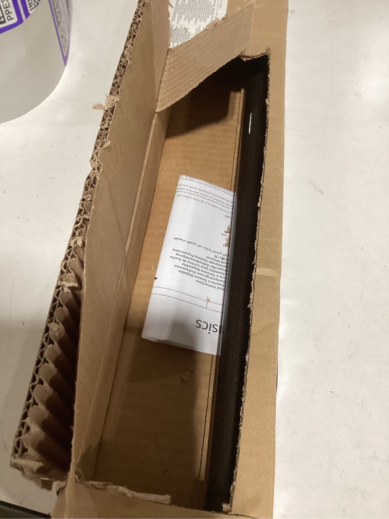 Condition photo showing As Is for Amazon Basics Tension Curtain Rod, Adjustable 36-54" Width - Bronze, Classic Finial Bronze 36-54" Indoor