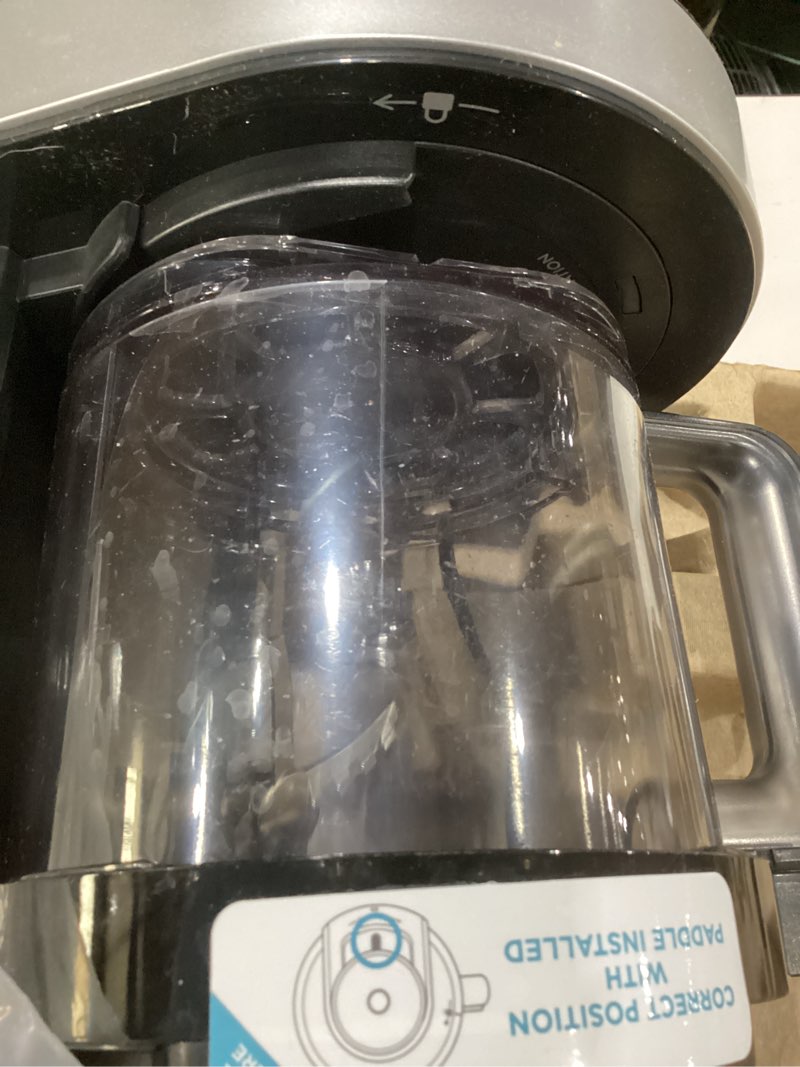 Condition photo showing As Is for USED NO TUBS Ninja CREAMi Deluxe Ice Cream & Frozen Treat Maker for Ice Cream, Sorbet, Milkshakes, Frozen Yogurt, & More, 11-in-1, XL Capacity, Silver, Includes (2) Family-Sized 24 oz. Tubs, NC501 Ninja CREAMi 11-in-1