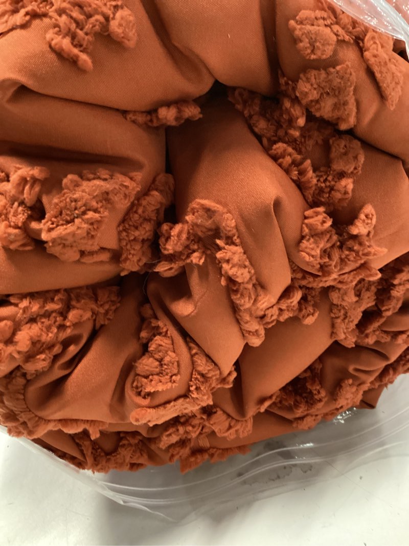 Condition photo showing As Is for Bedsure Tufted Boho Comforter Set Queen Size - Terracotta Boho Bed Set, GentleSoft™ 3 Pieces Farmhouse Shabby Chic Embroidery Bedding, Gifts for Woman, Soft Jacquard Queen Comforter for All Seasons Queen 27 - Terracotta - Elegant