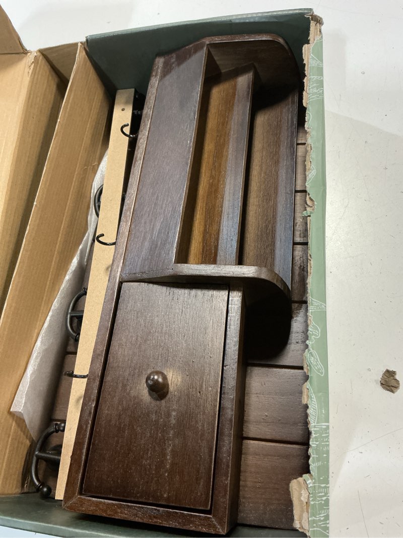 Condition photo showing Good Condition for rebee vision key and mail holder wall mount - mail organizer wall mount with storage hooks and drawer for modern farmhouse decor - mail organizer wall mounted for rustic apartment essentials (brown)