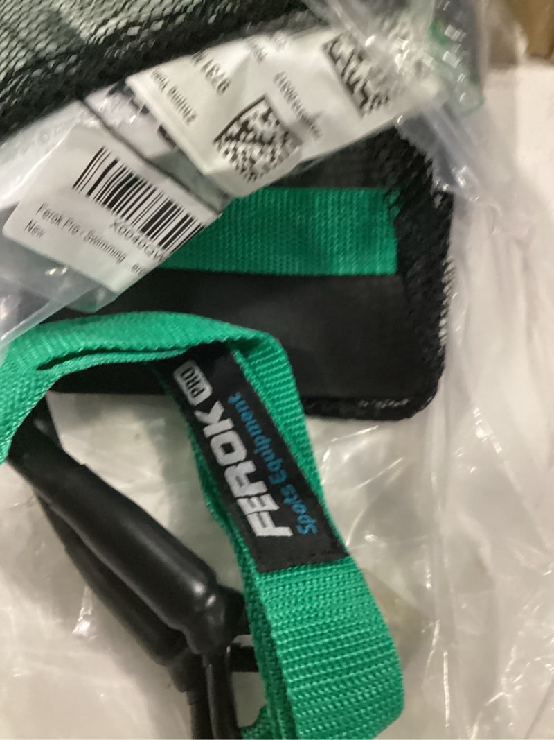 Condition photo showing New/Like New for swimming resistance band with hand paddles, stretch cord, fitness bands for swimming, training equipment, arm strength exercise, powercord - including exercises - medium green