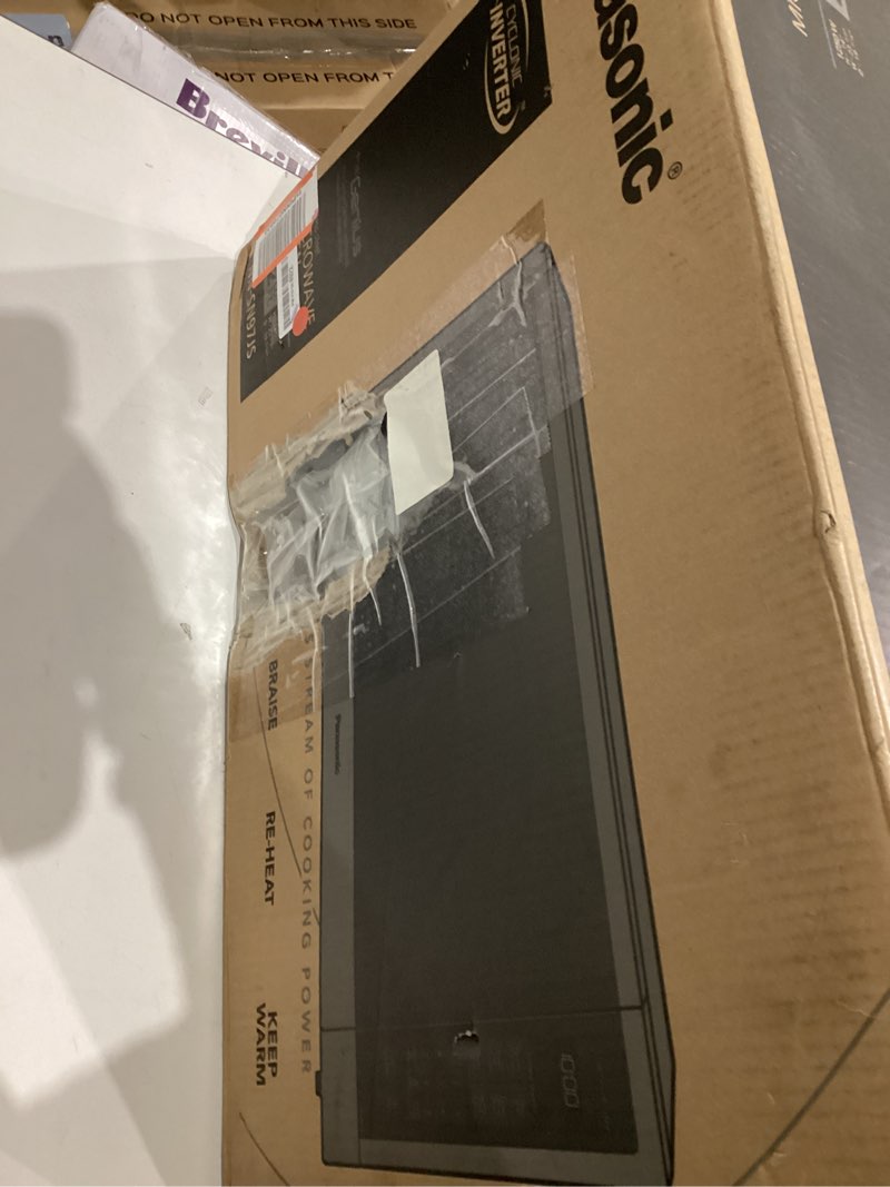 Condition photo showing As Is for Panasonic Microwave Oven, Stainless Steel Countertop/Built-In Cyclonic Wave with Inverter Technology and Genius Sensor, 2.2 Cu. Ft, 1250W, NN-SN97JS (Silver)