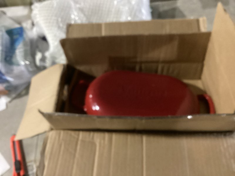 Condition photo showing Good Condition for enameled cast iron sourdough bread oven, dutch oven, loaf cast iron bread pan for homemade bread baking, meatloaf pan with lid, 5qt, red 5 qt red