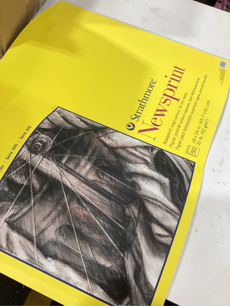 Condition photo showing As Is for Strathmore 300 Series Newsprint Paper Pad, Tape Bound, 18x24 inches, 50 Sheets (32lb/52g) - Art Paper for Adults and Students - Practice Sketching with Charcoal, Graphite and Pencil 18"x24", 50 sheets Art Media Paper
