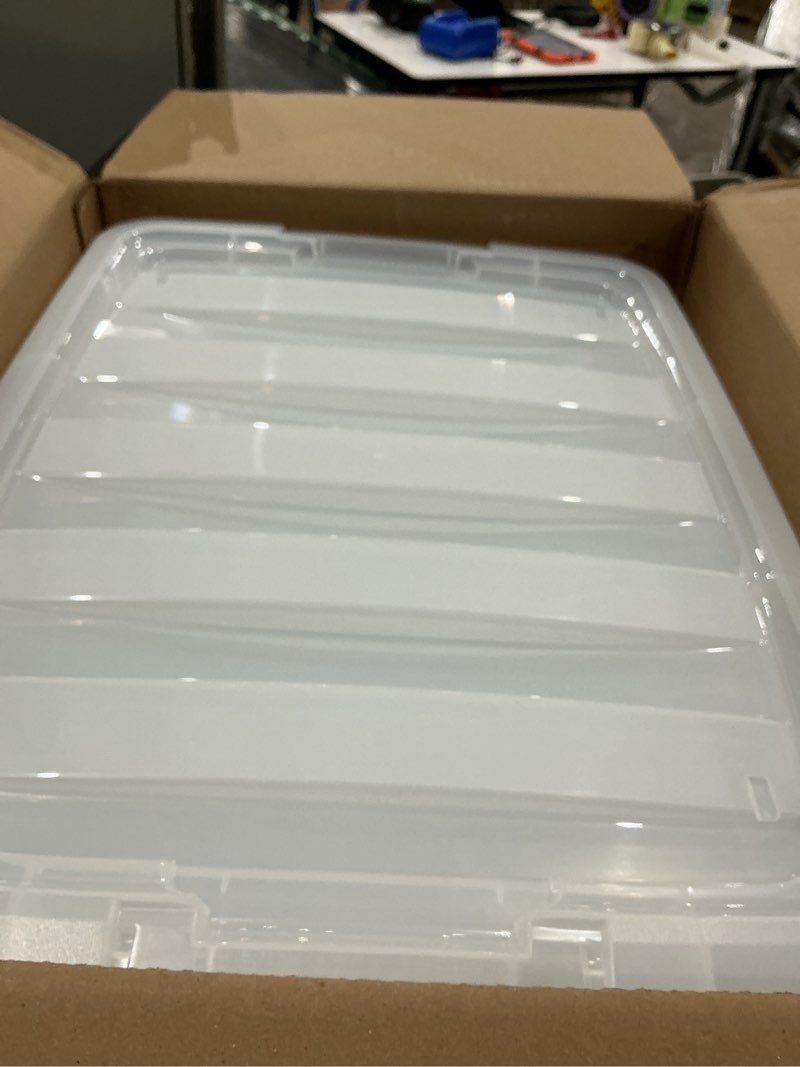 Condition photo showing Good Condition for iris usa 32 qt plastic storage box with lid and latches - 6 pack - bpa-free, see-through organizing solution, durable nestable stackable containers, secure pull handle - clear clear 32 qt 6 pack