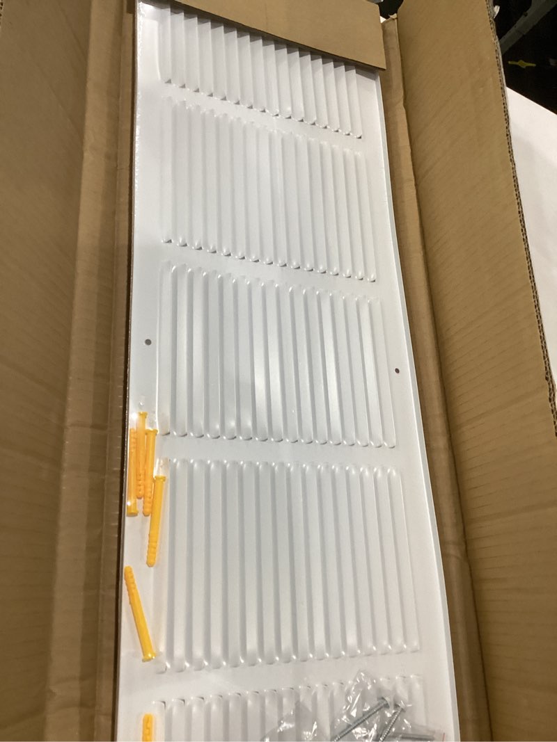 Condition photo showing Good Condition for fancat 30"w x 8"h return air grille [duct opening size], steel hvac return air vent cover for wall & ceiling, white powder-coated rust-resistant ac cold air return, outer dimensions 31.75"w x 9.75"h 30''wx8''h [duct opening]