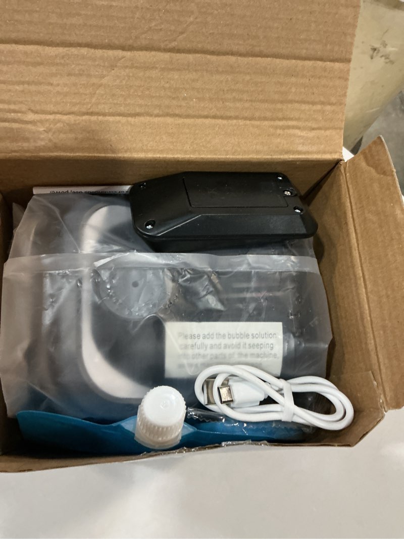 Condition photo showing New/Like New for upgraded bubble machine with remote control, automatic rotation & rgb lights, 1800mah rechargeable battery, type-c charge, bubble maker for kids, weddings, birthday parties, outdoor activities black