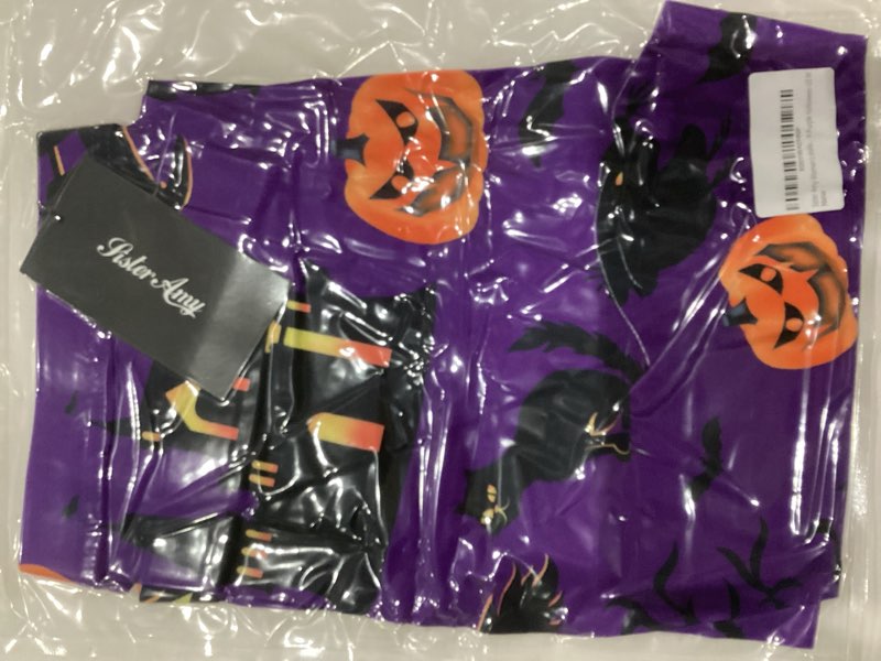 Condition photo showing As Is for Sister Amy Women's Halloween Pumpkin Skulls Printed Ankle Elastic Tights Legging Halloween Medium P-purple Halloween