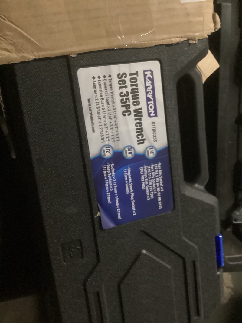 Condition photo showing Good Condition for 35pc torque wrench set 1/4 3/8 1/2-inch drive, cr-mo/72-tooth/dual scale ±3% accuracy click torque wrenches w/adapters for auto, bike, motor