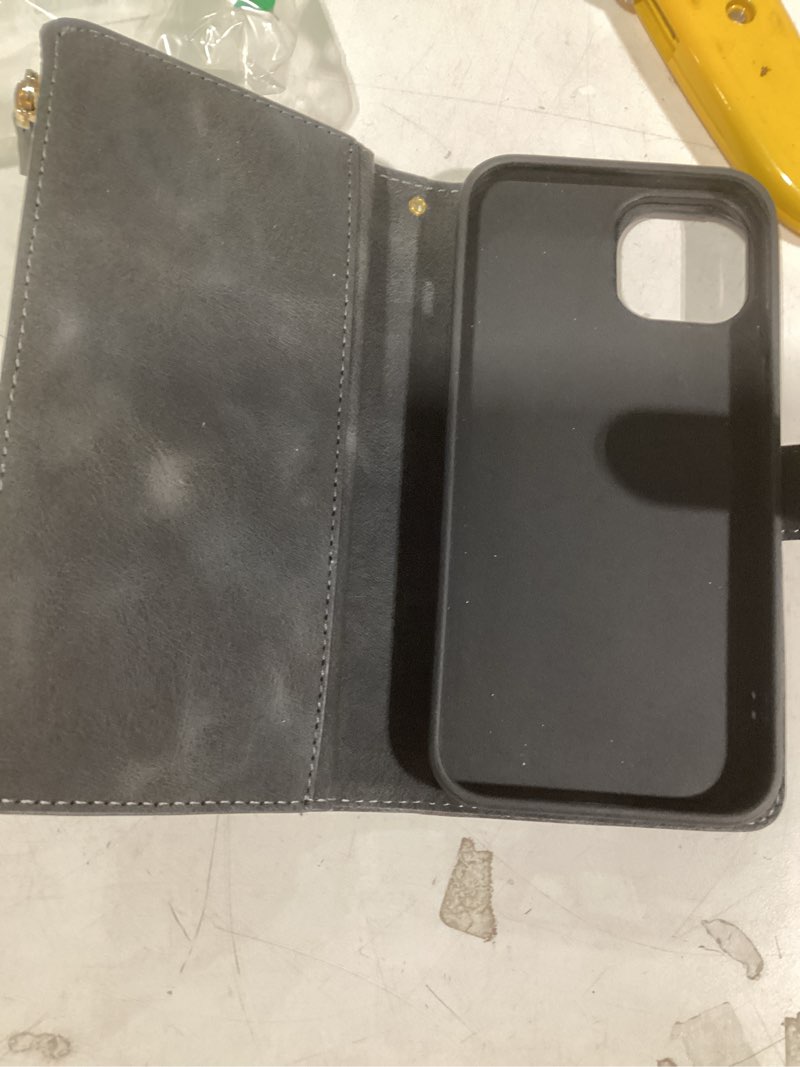 Condition photo showing Good Condition for iCoverCase Compatible with iPhone 13 Wallet Phone Case with Card Holder, PU Leather Zipper Pocket Magnetic Detachable Flip Case with Wrist Strap (Black) Detachable--Black