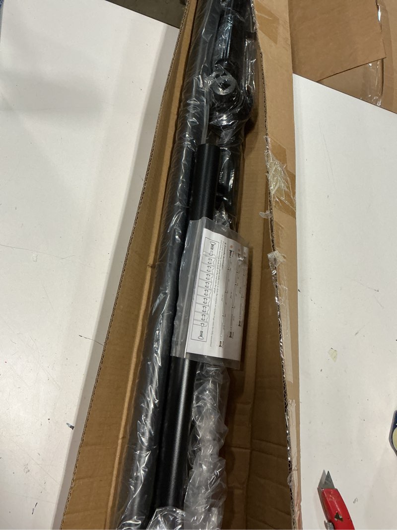 Condition photo showing New/Like New for tension curtain rod 51-126in(4.25-10.5ft), long shower curtain rod for bathroom window patio, no drill dual-end adjustable spring outdoor rod, rust proof easy to install, rod diameter 1.26in, black black 51"-126"