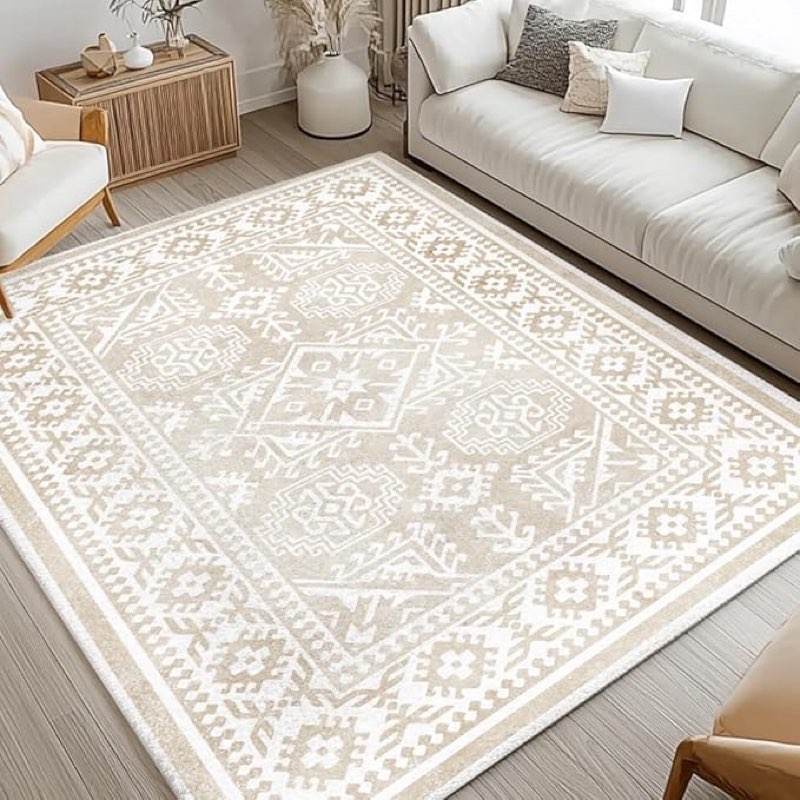 Comfwell Beige Rug 4x6 Area Rug Non Slip Machine Washable Area Rug - Stain & Water Resistant - Ultra