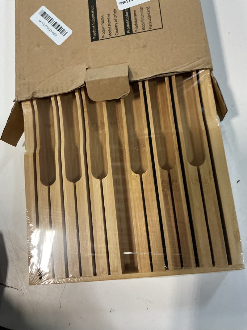 Condition photo showing Good Condition for vaefae bamboo knife drawer organizer, knife drawer organizer insert, kitchen drawer knife block for 12 knives and a plus slot for your knife sharpener (without knives) 12 holder