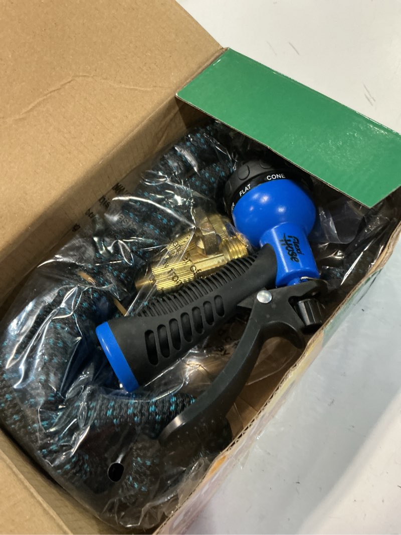Condition photo showing Good Condition for flexi hose expandable garden hose with 8 function nozzle, 25ft - lightweight retractable garden hose, water hose - no-kink flexibility, 3/4 inch solid brass fittings and double latex core