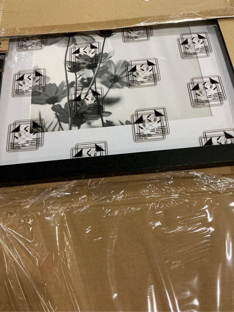 Condition photo showing As Is for Americanflat 16x20 Picture Frame with Polished Plexiglass - Use as 12x16 Frame with Mat or Display 16x20 Photo Without Mat - Hudson Collection - Wide Picture Frames for Wall Display - Black Black 16x20 with 12x16 Mat