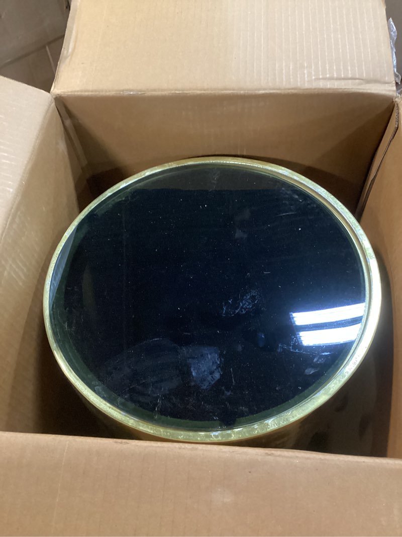 Condition photo showing As Is for Deco 79 Aluminum Metal Abstract Melting Drip Accent Table with Melting Design and Shaded Glass Top, 16' x 16' x 25', Gold