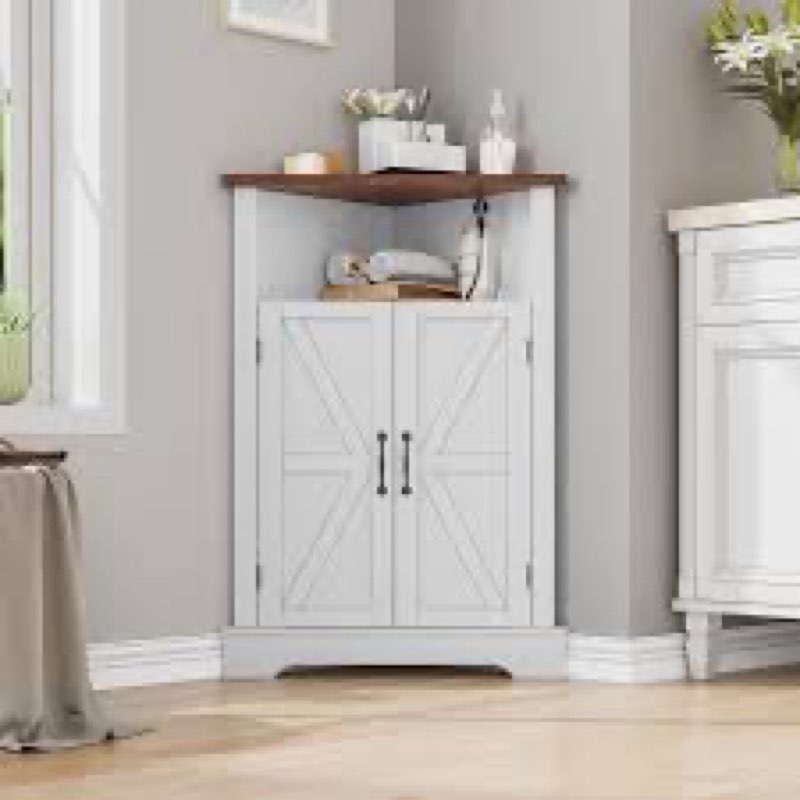 Mino Kesper Bathroom Corner Cabinet,Farmhouse Floor Corner Cabinet with Doors and Adjustable Shelves