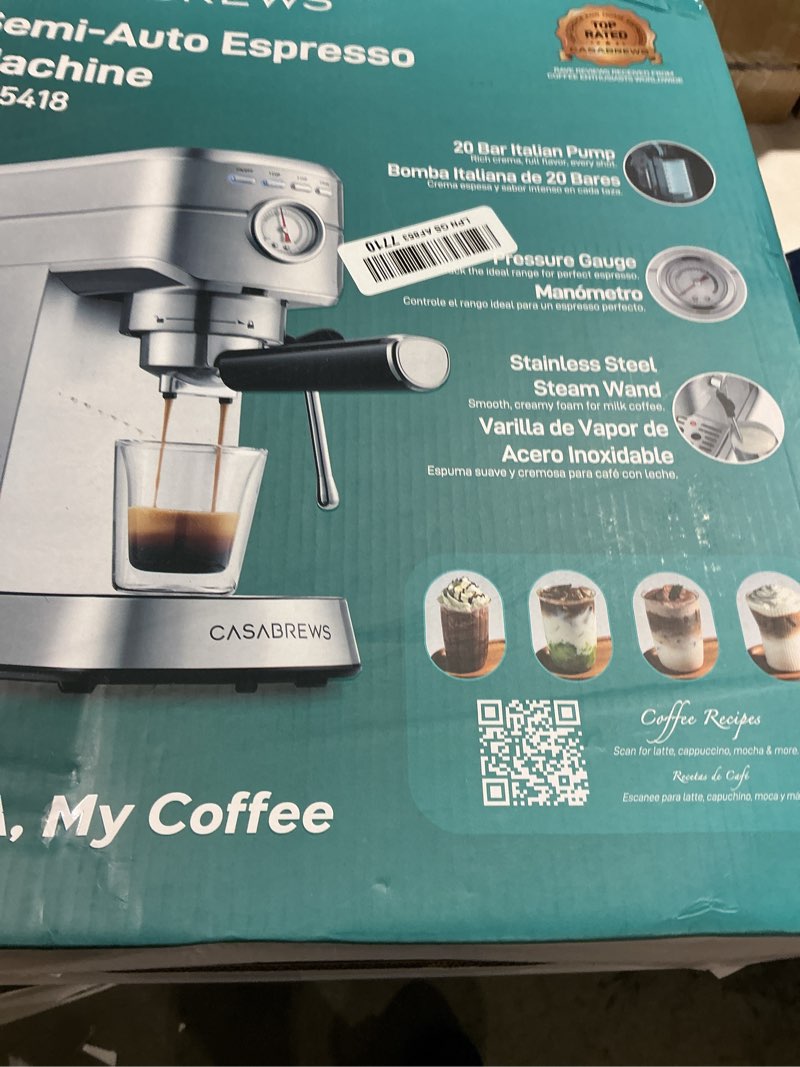 Condition photo showing Good Condition for casabrews cm5418 compact espresso machine with milk frothing steam wand | stainless steel, 20-bar pump, built-in pressure gauge, powerful steam wand for cappuccino latte for home, 34oz water tank a-silver button