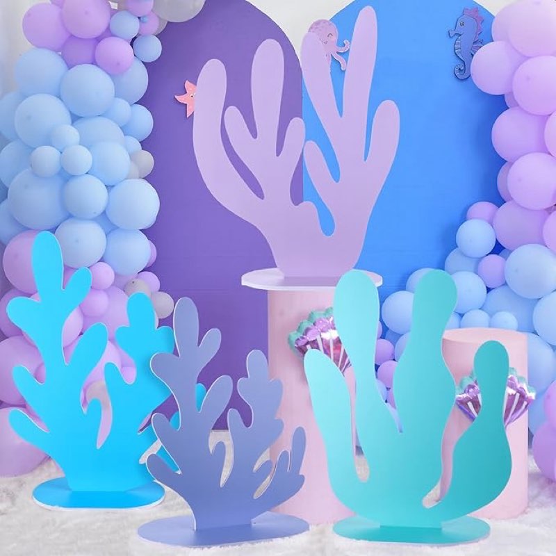 Yousoontic 4 Pcs Large Mermaid Birthday Party Decorations Under The Sea Baby Shower Cutout Sea Corals Stand up Cardboard Prop Photo Booth Entrance Decor for Birthday Baby Shower Wedding Party(Classic)