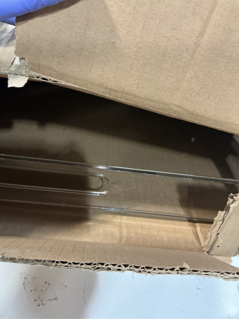 Condition photo showing Good Condition for 12"x16" Clear Acrylic Serving Tray with Golden Handles, Sturdy Huge Capacity Acrylic Tray for Coffee, Juice, Kitchen and Desk Organizer, Storage Tray (12"x16") 16" x 12" x 2"