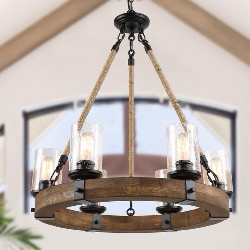 Demmer 6-Light 25” W Shaded Modern Farmhouse Wagon Wheel C