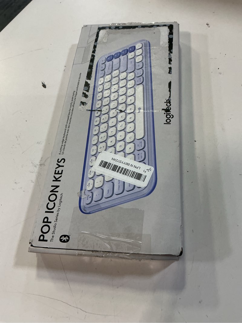 Condition photo showing New/Like New for logitech pop icon keys wireless bluetooth keyboard, comfortable typing, programmable keys, easy-switch between up to 3 devices, for laptop, tablet, pc – lilac and off-white keyboard lilac