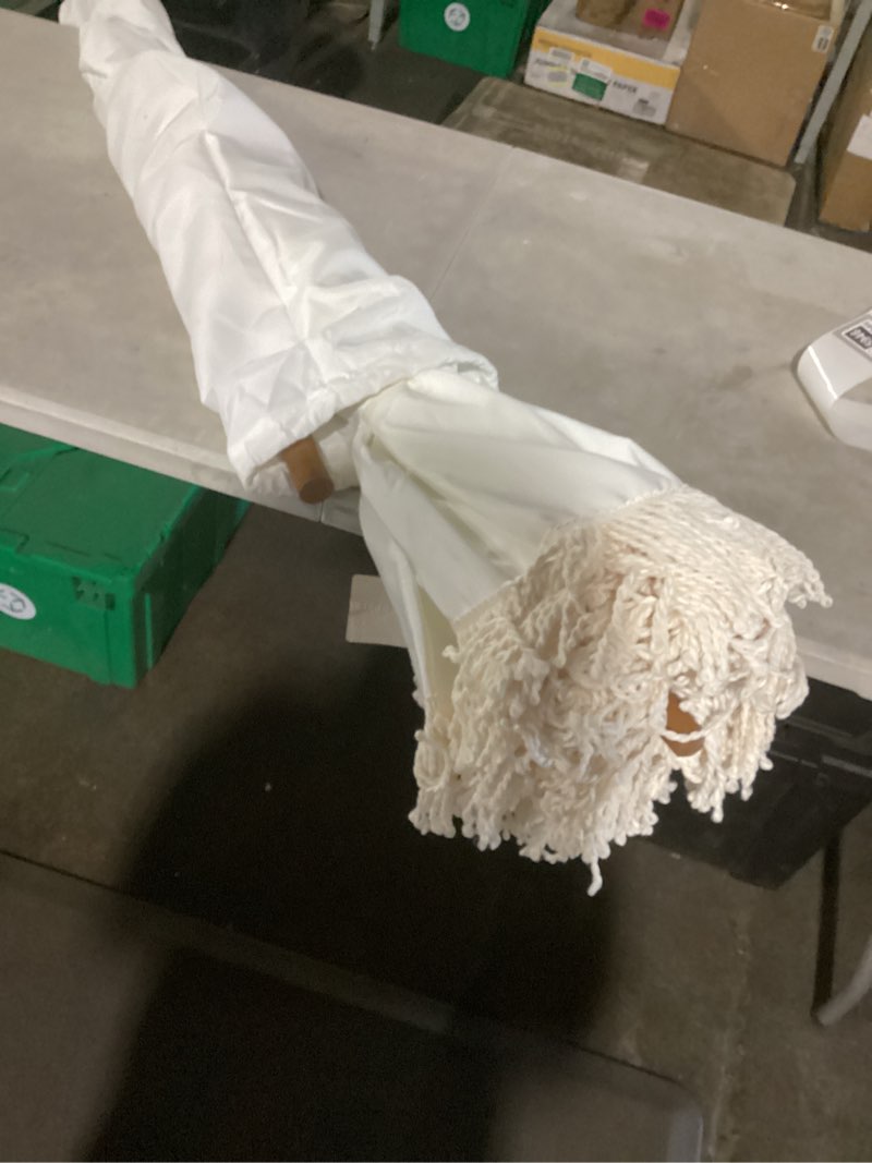 Condition photo showing Good Condition for ammsun boho fringe umbrella outdoor patio, 6.5ft upf50+ picnic umbrella with tassels with steel pole and push button tilt, antique white